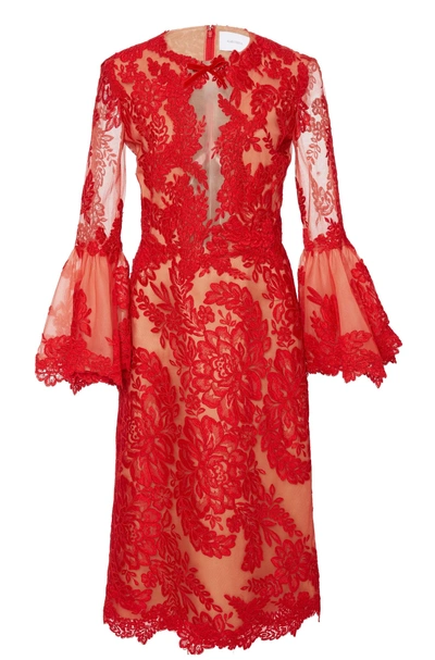 Shop Marchesa Couture Red Bell Sleeve Cocktail Dress