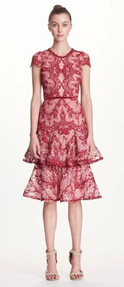 Shop Marchesa Notte Cap Sleeve Embroidered Cocktail Dress In Pink