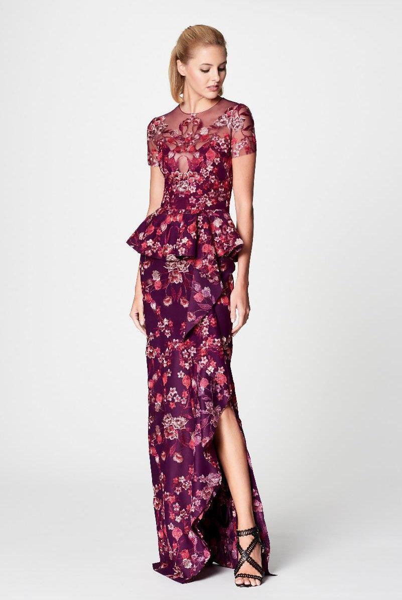 marchesa notte floral peplum dress