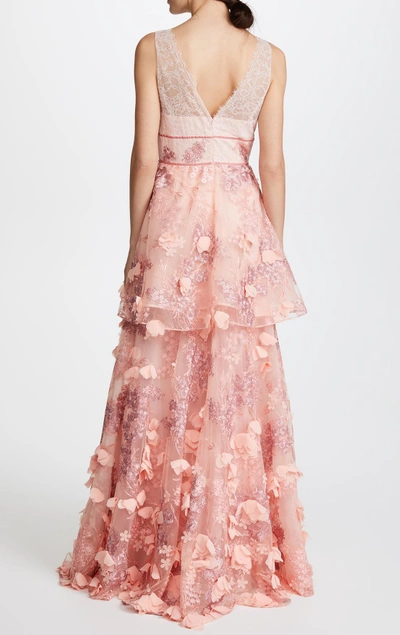 Shop Marchesa Notte Pink Sleeveless 3d Embroidered Gown In Blush