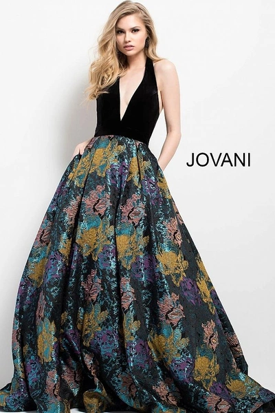 Shop Jovani Black Multi Plunging Neck Backless Ball Gown