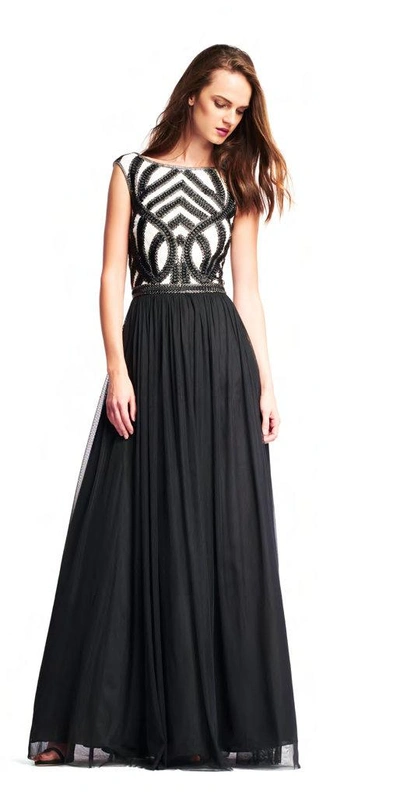 Shop Aidan Mattox Black Cap Sleeve Evening Gown In Black/ivory