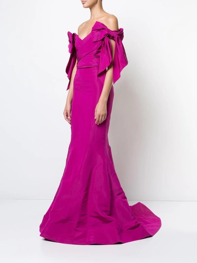 Shop Marchesa Couture Off The Shoulder Fitted Faille Gown In Fuchsia