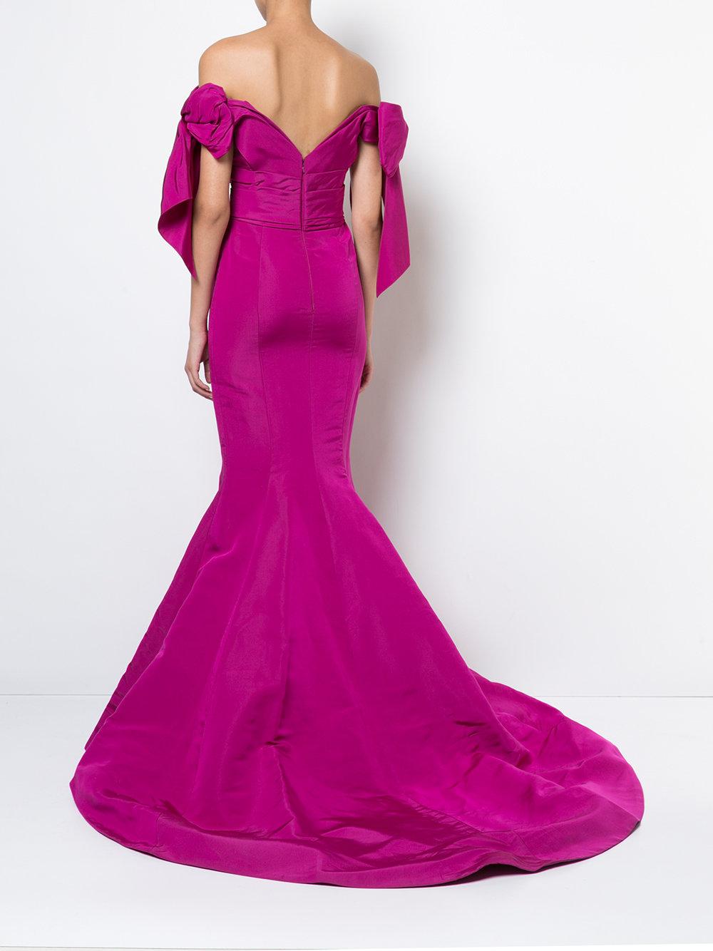 Marchesa Couture Off The Shoulder Fitted Faille Gown In Pink | ModeSens