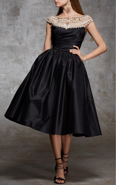 Shop Marchesa Couture Black Embroidered Silk Taffeta Cocktail Dress