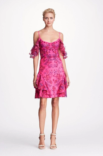 Shop Marchesa Notte Pink Floral Embroidered Neoprene Cocktail Dress