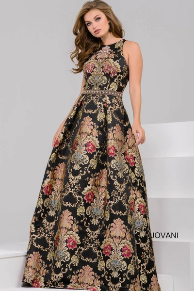 Shop Jovani Regal Print Ball Gown In Black Multi