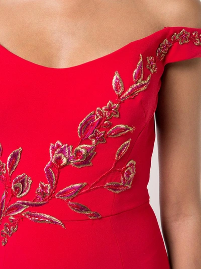 Shop Marchesa Notte Red Off Shoulder Stretch Crepe Evening Gown