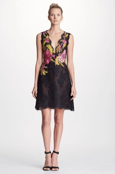 Shop Marchesa Couture Black Corded Lace Sleeveless Mini Cocktail Dress