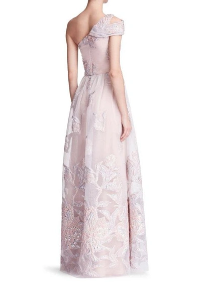 Shop Marchesa Notte Pink One Shoulder Fils Coupe Gown In Blush