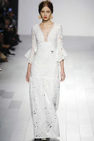 Shop Badgley Mischka White Sleeve Belcanto Lace Up Maxi Dress