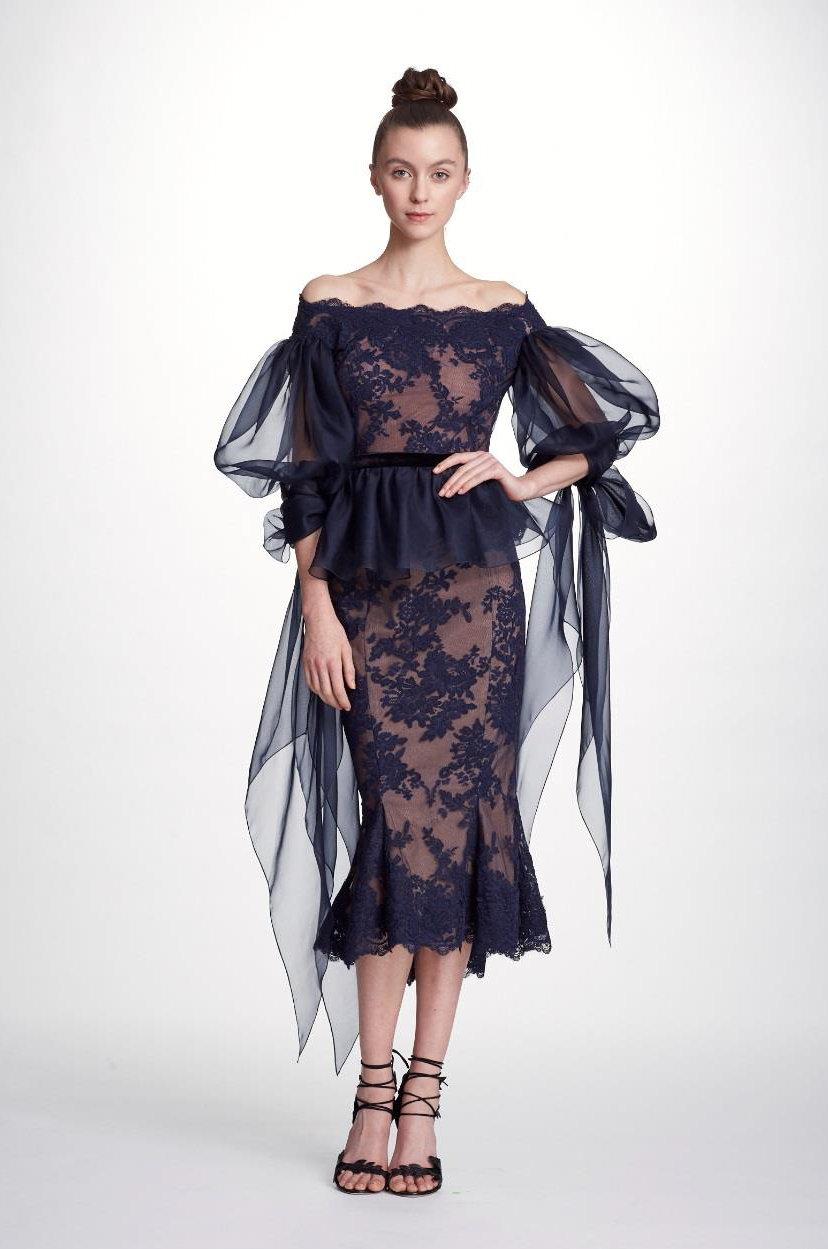 Navy Blue Lace Couture Dress