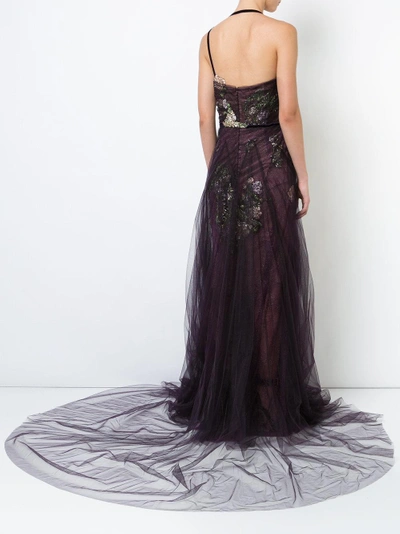 Shop Marchesa Couture One Shoulder Tulle Evening Gown In Amehtyst