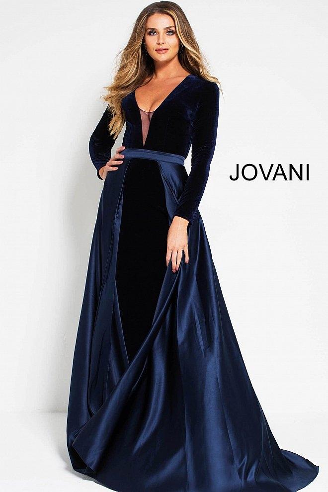 navy velvet evening gown
