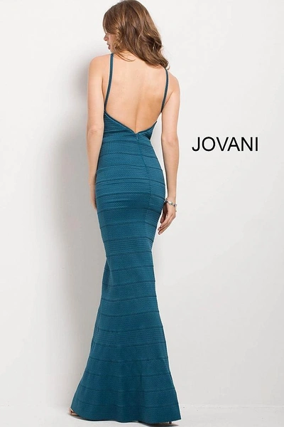 Shop Jovani Teal Fitted Bandage Backless Gown