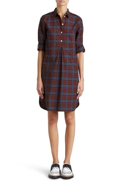 Shop Burberry Kelsy Cotton Check Shirtdress In Crimson Red