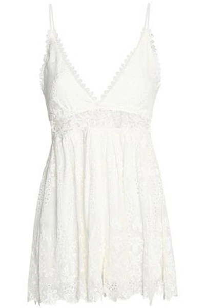 Shop Zimmermann Guipure Lace-trimmed Embroidered Silk-gauze Playsuit In Ivory