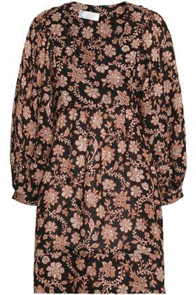 Shop Zimmermann Woman Floral-print Linen Mini Dress Black