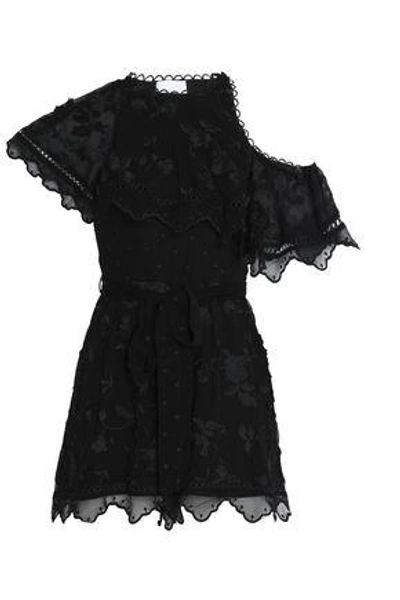 Shop Zimmermann Woman Mercer Cutout Embroidered Silk-chiffon Playsuit Black