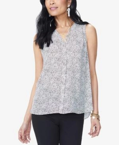 Shop Nydj Pleated Printed Blouse In Inked Dots Black