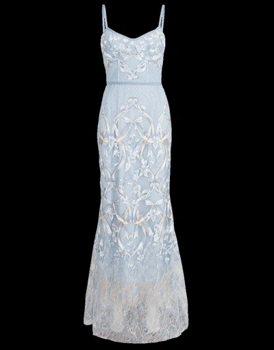 Shop Marchesa Notte Embroidered Gown In Lt-blue