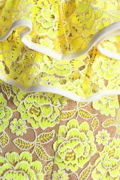 Shop Alexis Woman Off-the-shoulder Ruffled Guipure Lace Playsuit Yellow