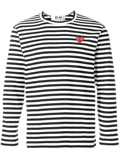 Shop Comme Des Garçons Play Striped Heart Logo T-shirt