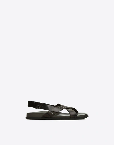 Shop Valentino Garavani Uomo Brush-off Calfskin Sandal With Vltn Band Man Military Green 100% Calfskin 39 In Black