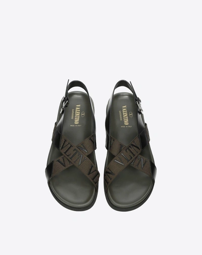 Shop Valentino Garavani Uomo Brush-off Calfskin Sandal With Vltn Band Man Military Green 100% Calfskin 39 In Black