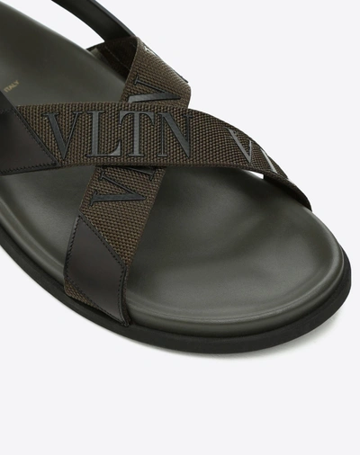 Shop Valentino Garavani Uomo Brush-off Calfskin Sandal With Vltn Band Man Military Green 100% Calfskin 39 In Black