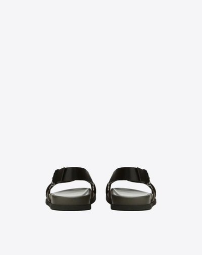 Shop Valentino Garavani Uomo Brush-off Calfskin Sandal With Vltn Band Man Military Green 100% Calfskin 39 In Black
