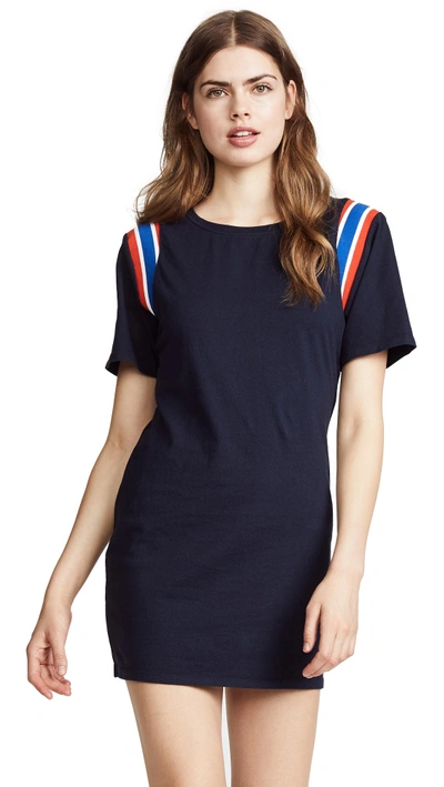 Shop Pam & Gela Sport Stripe Inset Dress In Navy