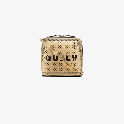 Shop Gucci Gold Tone Guccy Mini Leather Shoulder Bag In Metallic