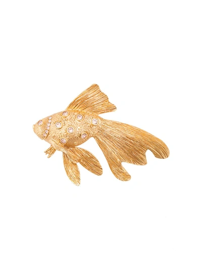 Shop Oscar De La Renta Crystal Fish Stone Brooch - Metallic