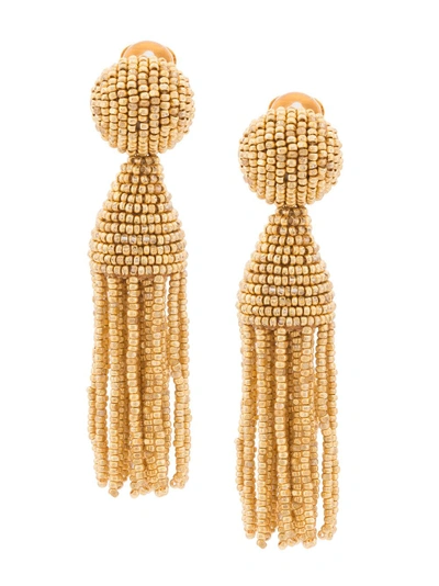 Shop Oscar De La Renta Beaded Tassel Clip-on Earrings - Metallic