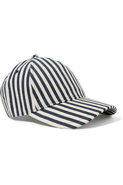 Shop Rag & Bone Marilyn Leather-trimmed Striped Denim Baseball Cap In Navy