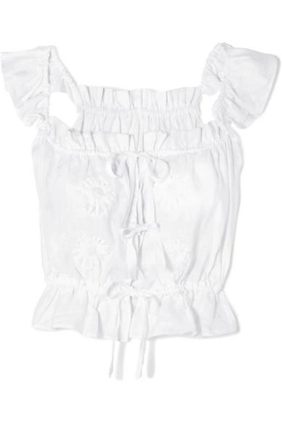 Shop Innika Choo Embroidered Linen Top In White