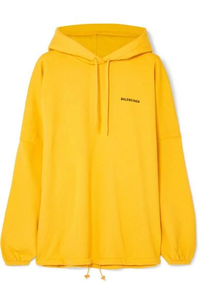 Shop Balenciaga Oversized Embroidered Cotton-blend Jersey Hoodie In Yellow