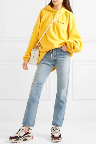 Shop Balenciaga Oversized Embroidered Cotton-blend Jersey Hoodie In Yellow