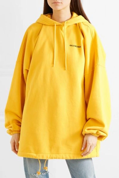 Shop Balenciaga Oversized Embroidered Cotton-blend Jersey Hoodie In Yellow