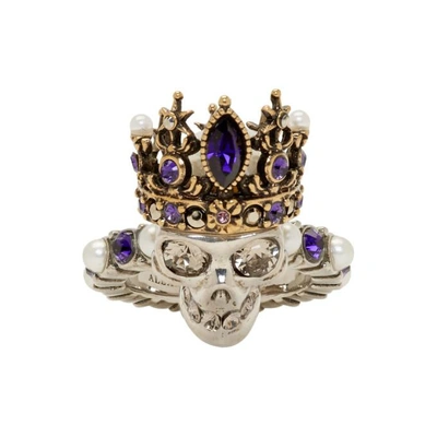 Shop Alexander Mcqueen Silver Queen Skull Ring In 8800-0446+0