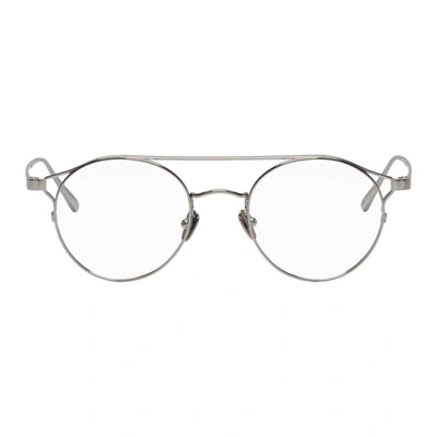 Shop Linda Farrow Luxe Silver Round 805c9 Glasses In White Gold