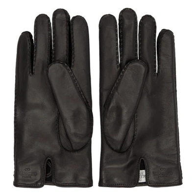 Shop Valentino Black  Garavani Leather Rockstud Gloves