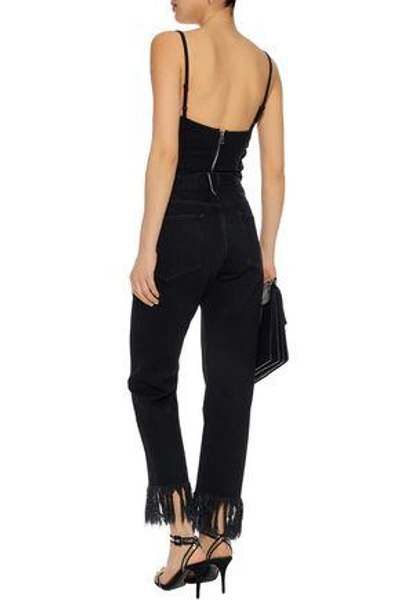 Shop Rta Lace-up Cotton-jersey Bodysuit In Black