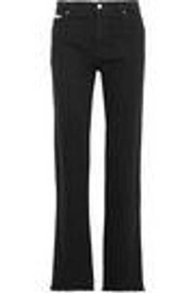 Shop Alexa Chung Alexachung Woman Frayed Mid-rise Straight-leg Jeans Black