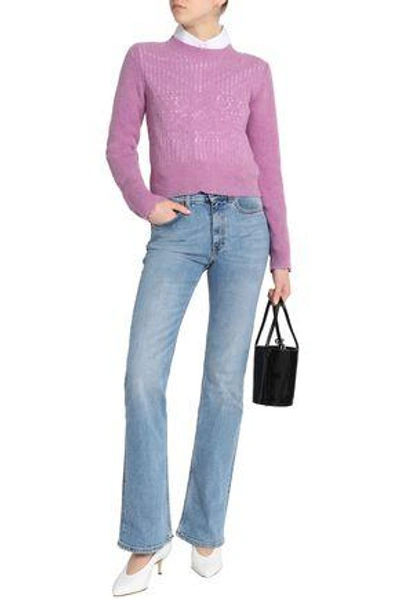 Shop Alexa Chung Woman Pointelle-knit Wool Sweater Lilac