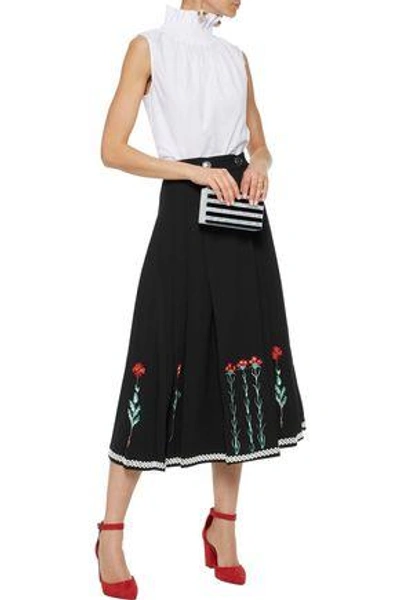 Shop Temperley London Woman Creek Embroidered Crepe Wrap Midi Skirt Black