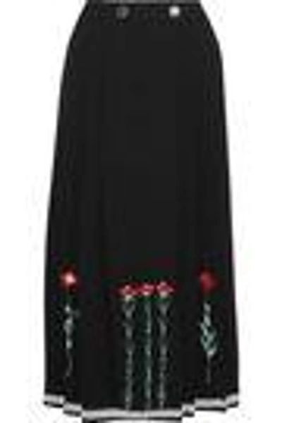 Shop Temperley London Woman Creek Embroidered Crepe Wrap Midi Skirt Black