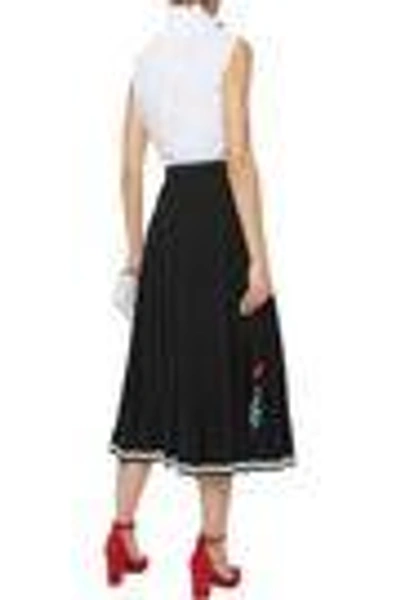 Shop Temperley London Woman Creek Embroidered Crepe Wrap Midi Skirt Black