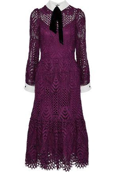 Shop Temperley London Woman New Moon Velvet-trimmed Corded Lace Midi Dress Violet